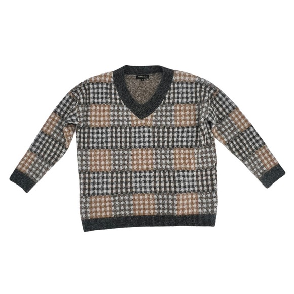 Joseph A Women's Tan Slate Plaid V-Neck Pullover Sweater Size Large - Picture 1 of 5